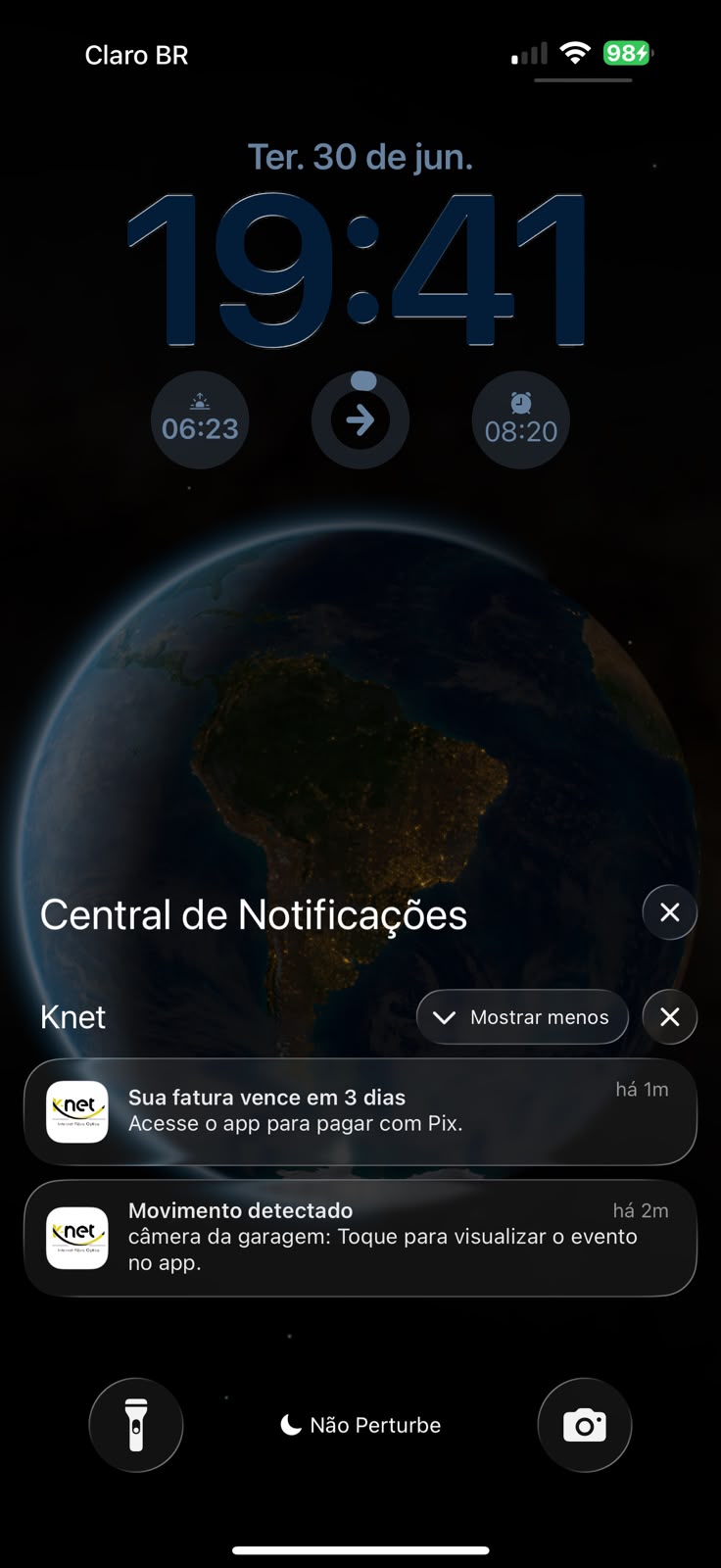 Notificações push do app do provedor na tela bloqueada